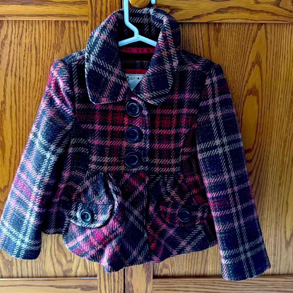 GAP GIRLS LINED PLAID WOOL COAT, BRAND NEW W/O TAG, SZ 4-5. FABULOUS!